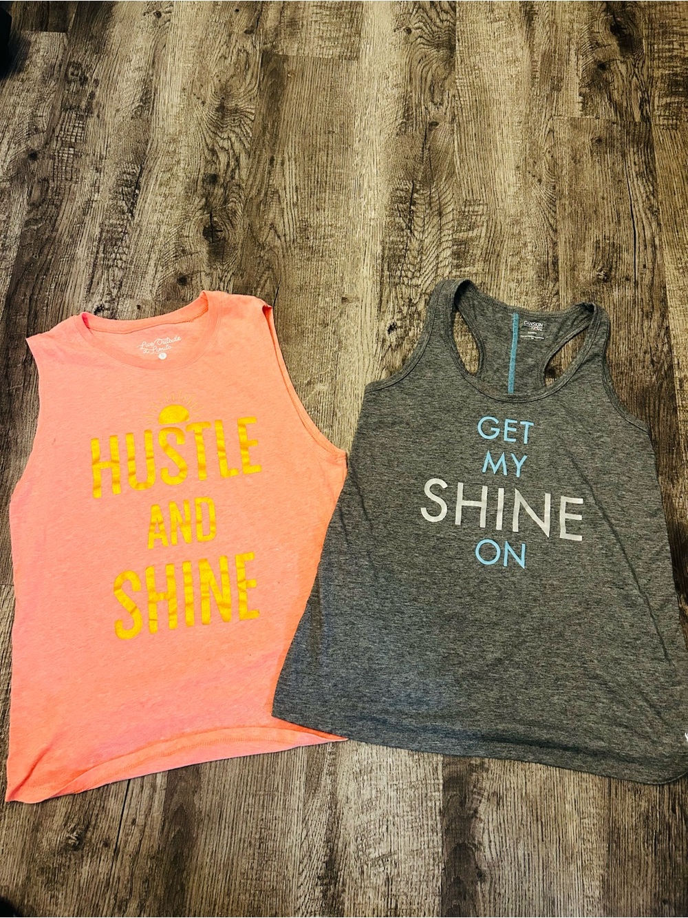 2 -Hustle and Shine' 🌸Coral/ Grey  Tank Top -